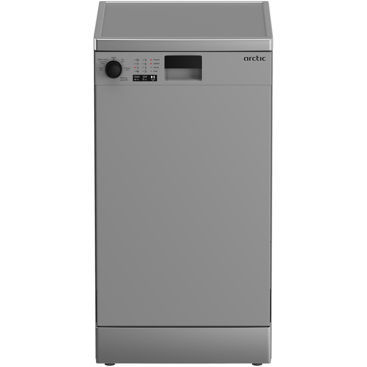 Свободностояща съдомиялна Arctic DFS0503, 10 комплекта, 6 програми, Клас D, Slim, Половин зареждане, Сребрист