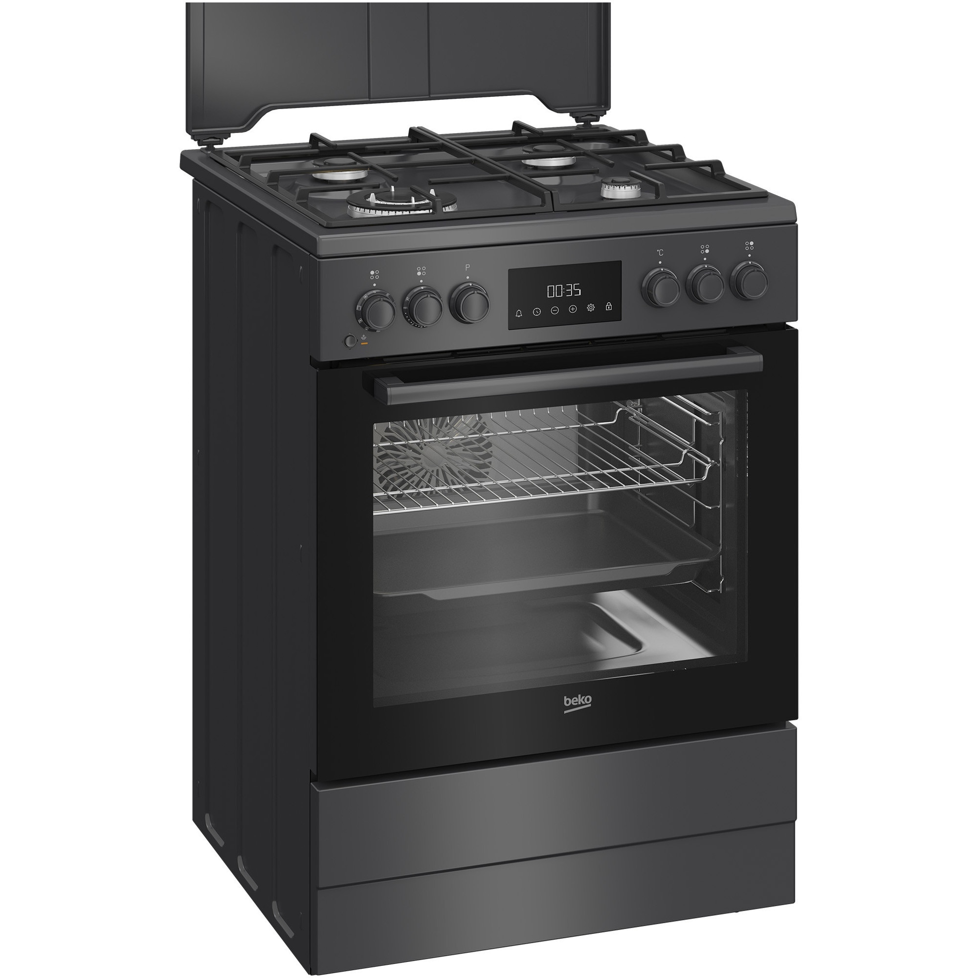 Aragaz mixt Beko FBSM62320SAC, 4 zone de gatit, High Efficiency Gas Burner, Clasa A, Display LED, Child Lock, Anthracite