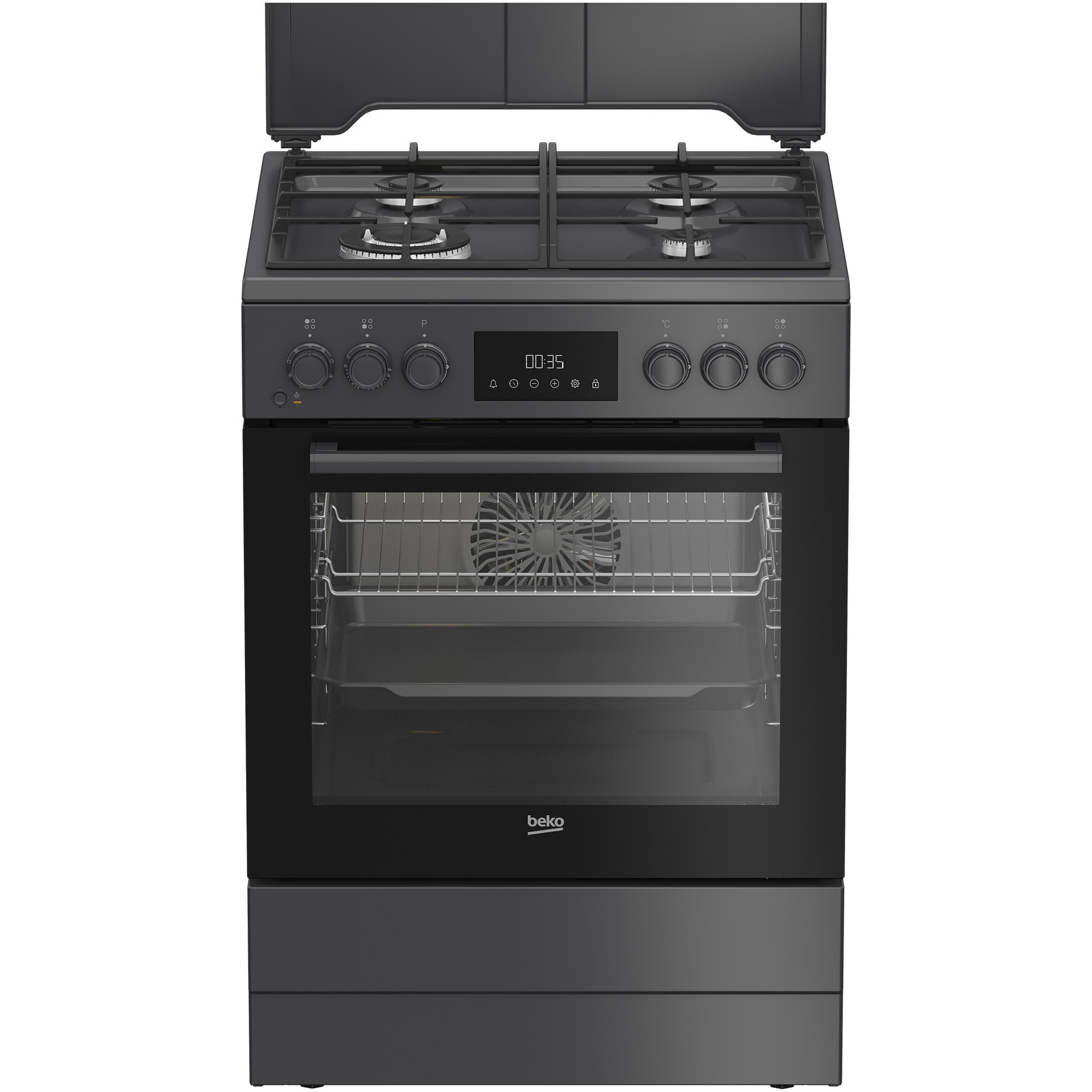 Aragaz mixt Beko FBSM62320SAC, 4 zone de gatit, High Efficiency Gas Burner, Clasa A, Display LED, Child Lock, Anthracite