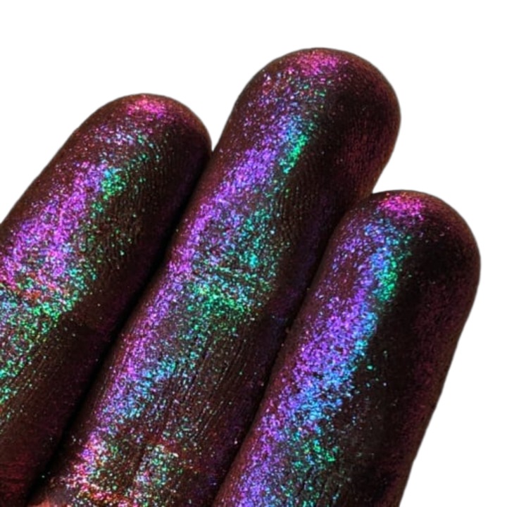 KAJOL Beauty PK60 rozsdás-ibolya pigment turkiz-rózsaszín-zöld irizációval Sparkle/Microglitter sminkhez, 1g