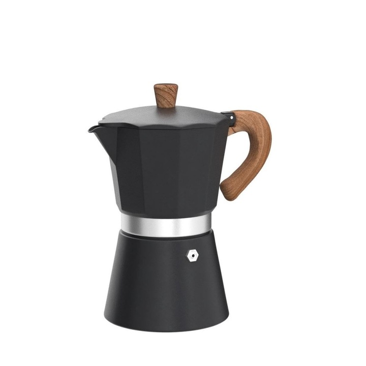 Cafetiera Moka AVAKKER®, 6 Cesti (300 ml), Espressor Manual pentru Aragaz, Aluminiu