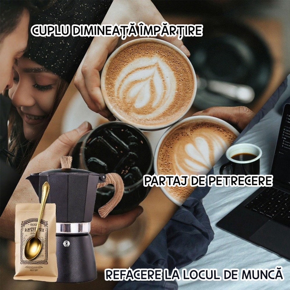Cafetiera Moka AVAKKER®, 6 Cesti (300 ml), Espressor Manual pentru Aragaz, Aluminiu