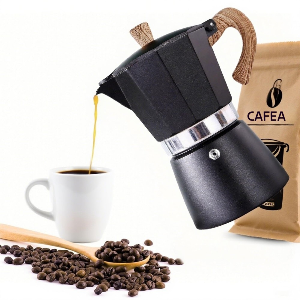 Cafetiera Moka AVAKKER®, 6 Cesti (300 ml), Espressor Manual pentru Aragaz, Aluminiu