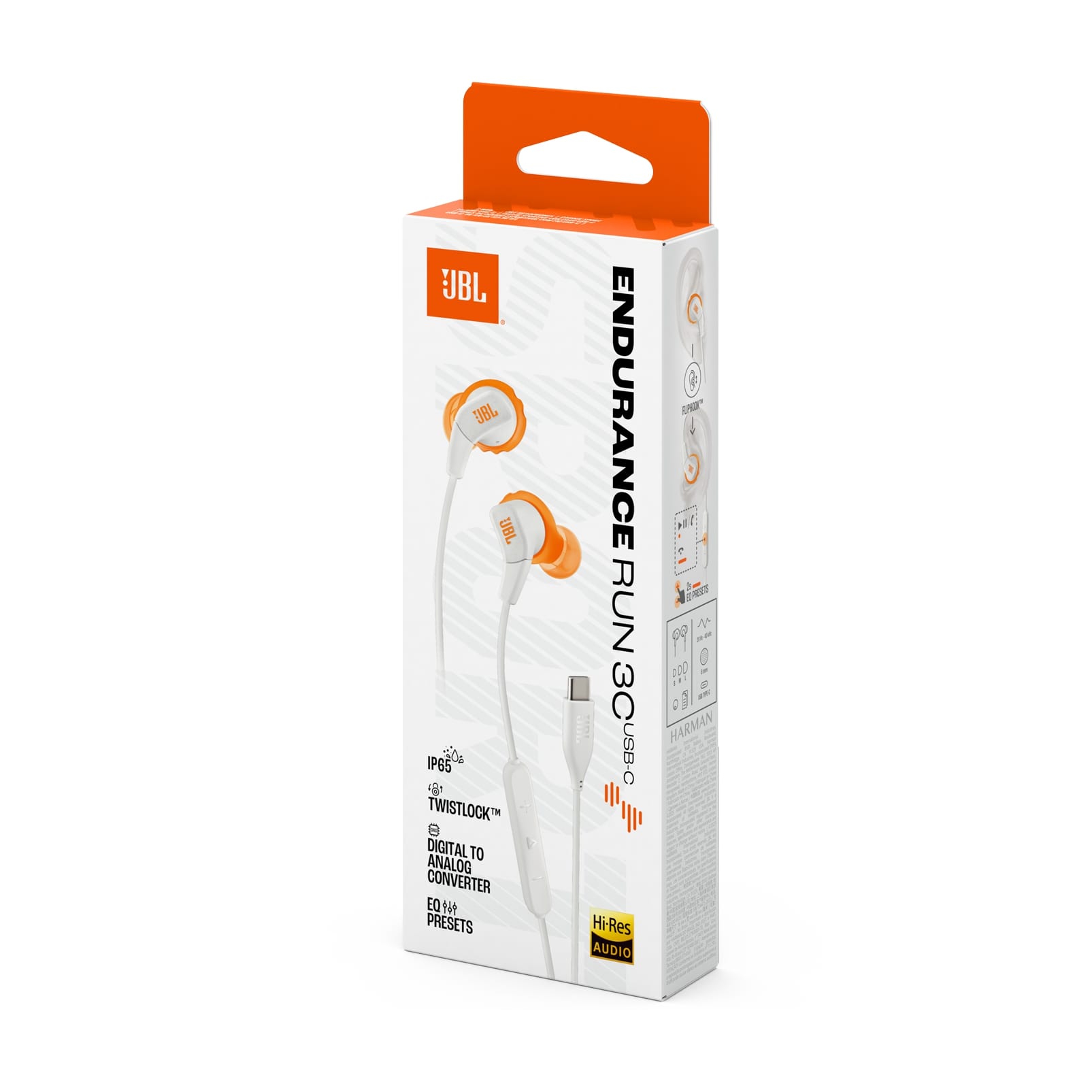 Casti sport in-ear JBL Endurance Run 3, cu fir, USB-C, Pure Bass, Sweatproof, Alb