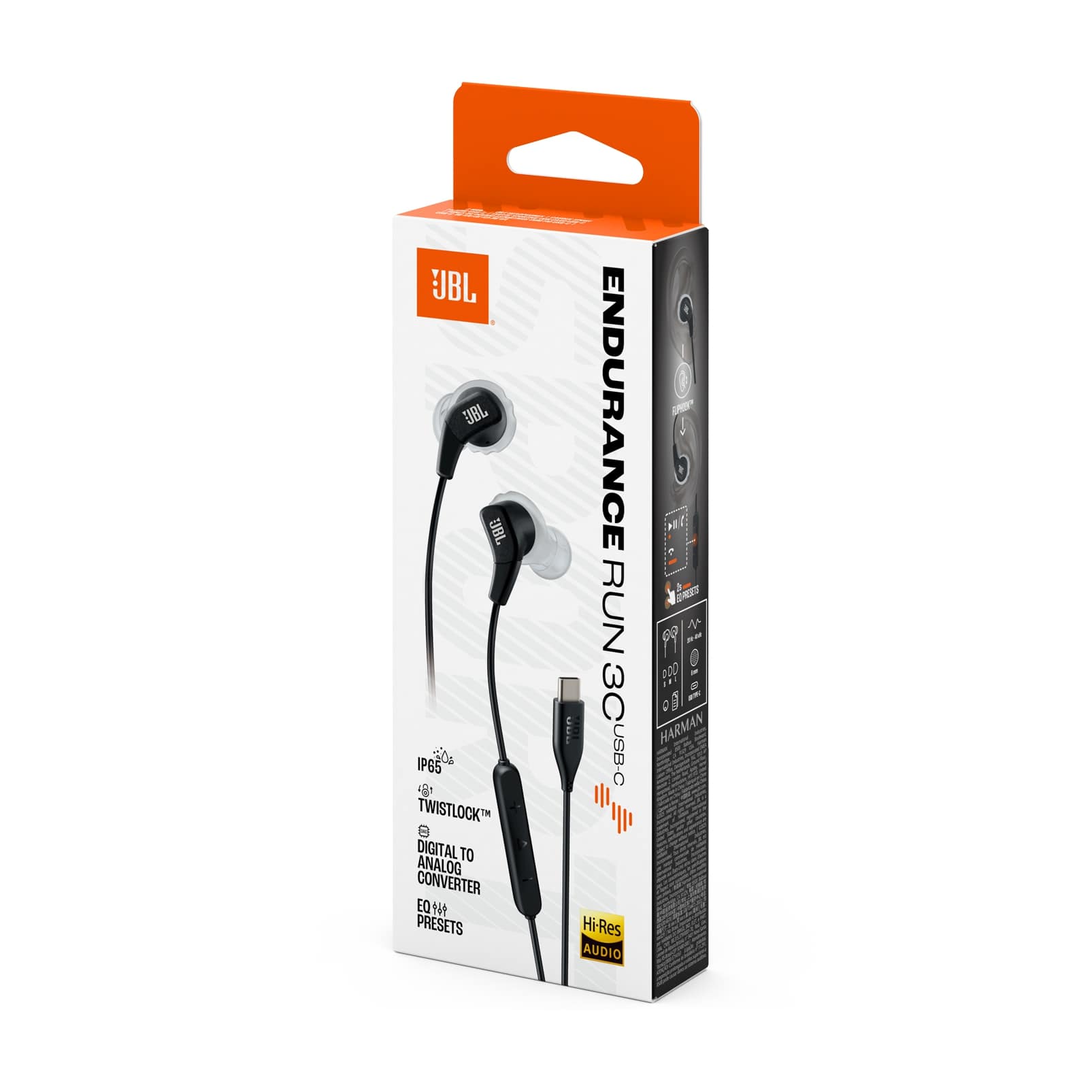 Casti sport in-ear JBL Endurance Run 3, cu fir, USB-C, Pure Bass, Sweatproof, Negru