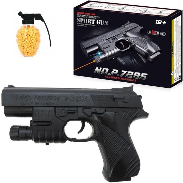 Pistol de jucarie cu bile, 6 mm, 17 cm, vizor cu laser