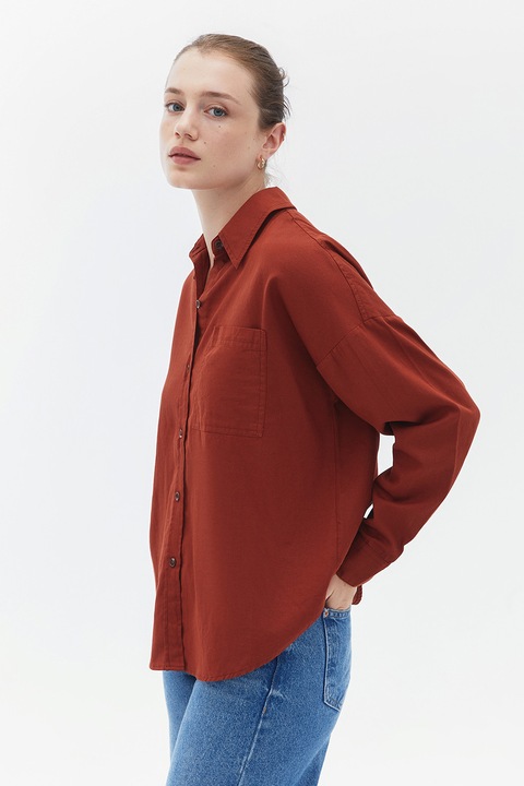 OXXO, Camasa cu maneci cazute si buzunar pe piept, Visiniu