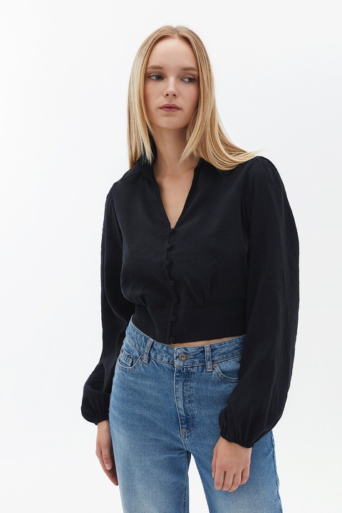 OXXO, Camasa crop din amestec de modal, Negru
