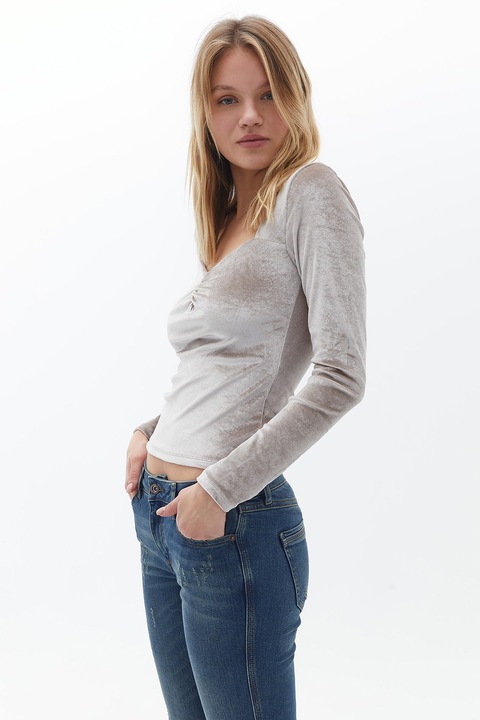 OXXO, Bluza cu decolteu in V si model uni, Gri
