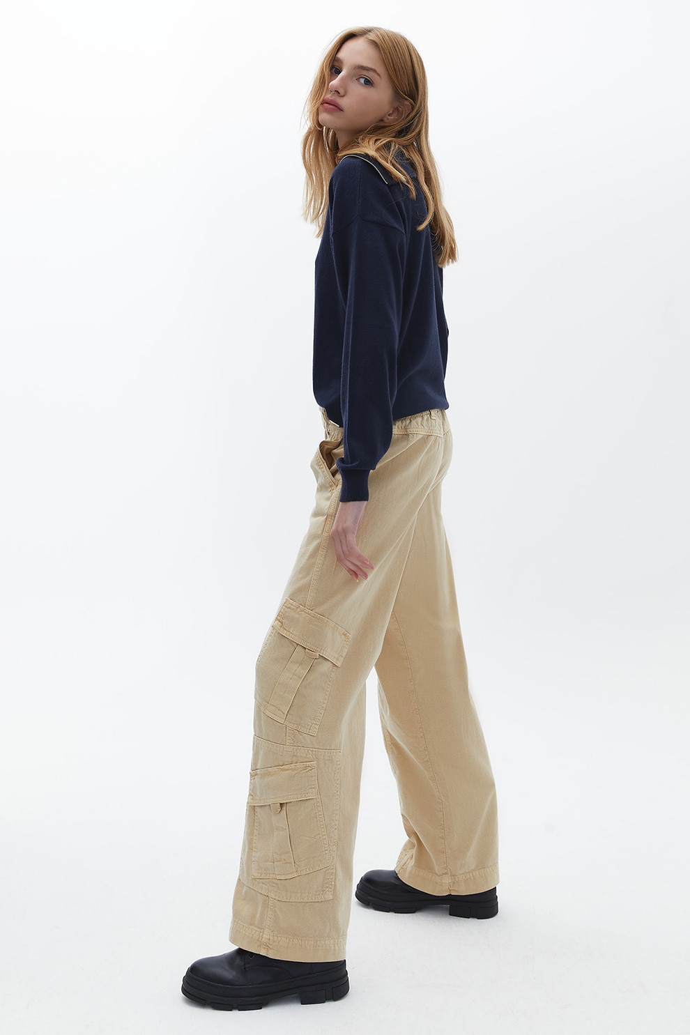 OXXO, Pantaloni cargo drepti, Bej, 40