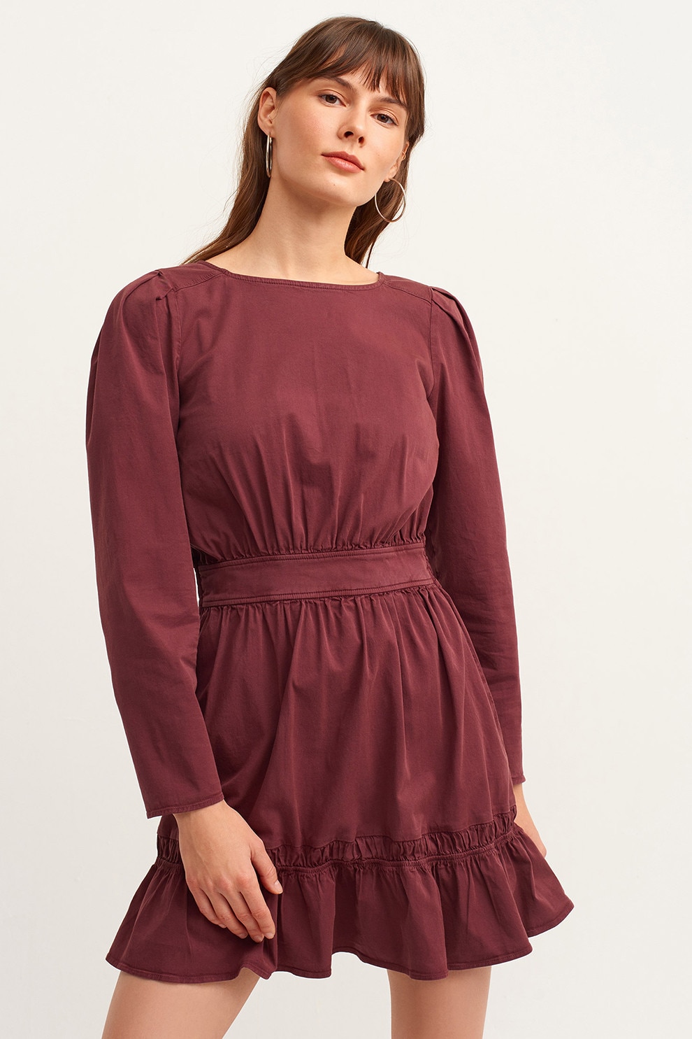 OXXO, Rochie mini cu volane, Rosu inchis, XS