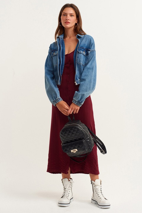 OXXO, Rochie lunga cambrata cu decolteu rotund, Rosu inchis