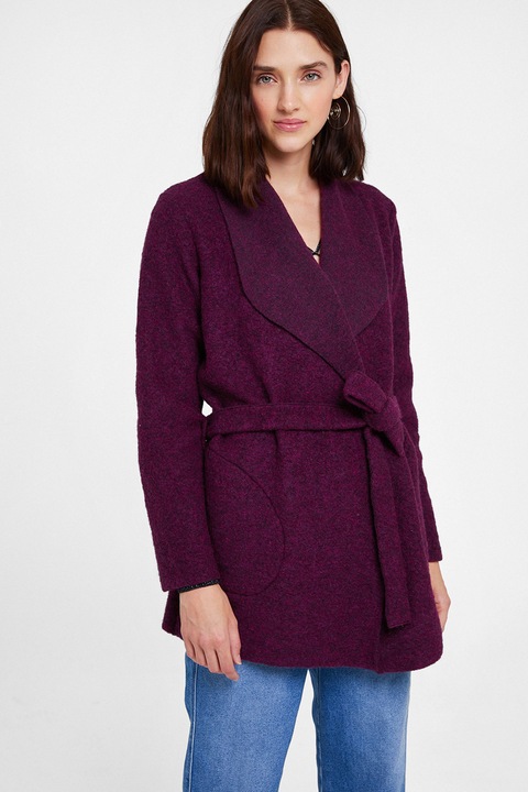 OXXO, Cardigan din amestec de lana cu un cordon in talie, Violet, M