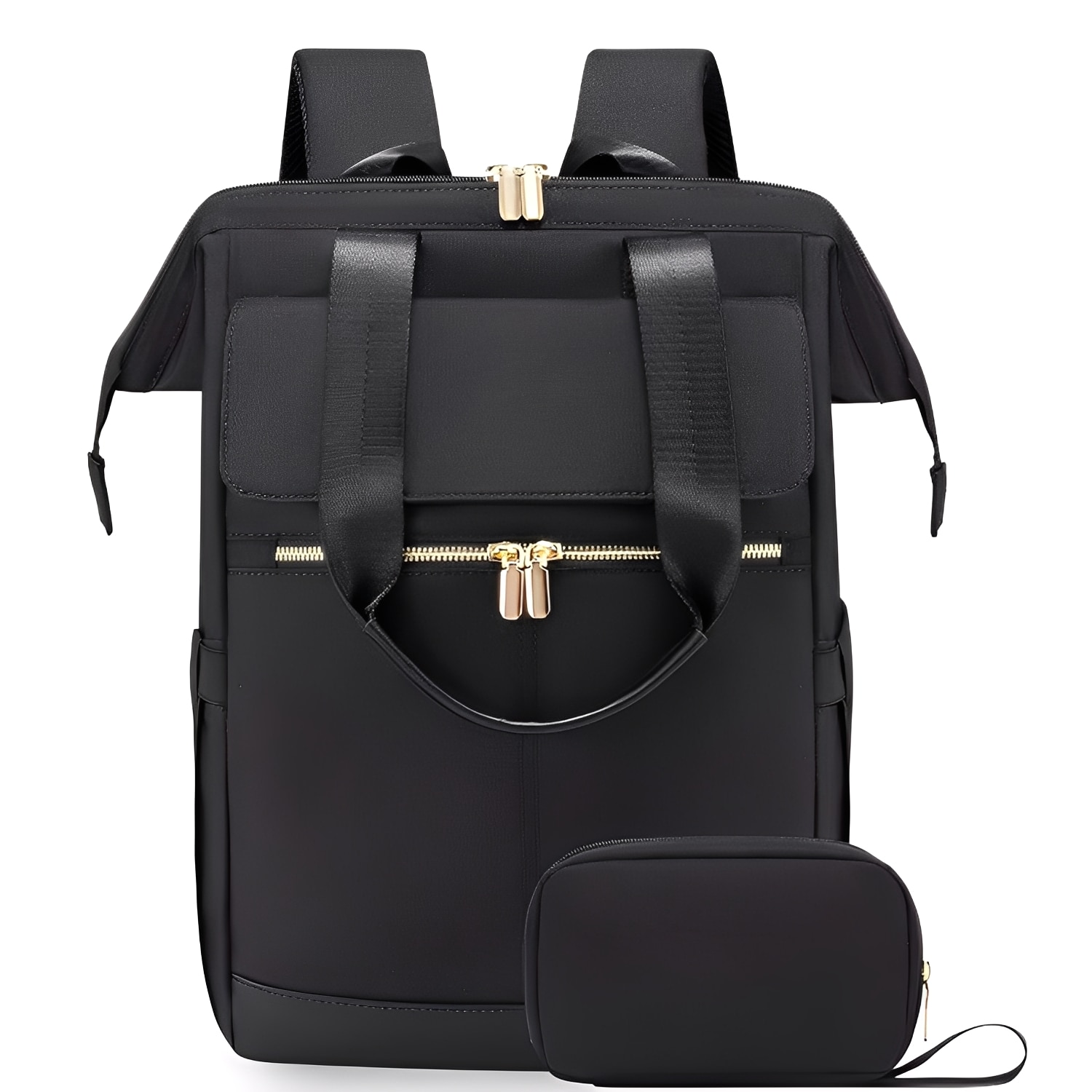 Rucsac Laptop Dama, BYONDSELF®, 15.6'', 2 bucati, organizator, sistem fixare pe valiza, Negru