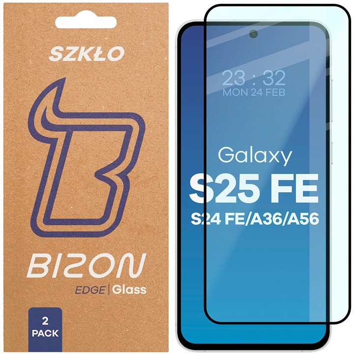 Комплект 2x Стъклен протектор, Bizon Glass Edge Duo за Samsung Galaxy S25 FE / S24 FE / A36 5G / A56 5G, Черно