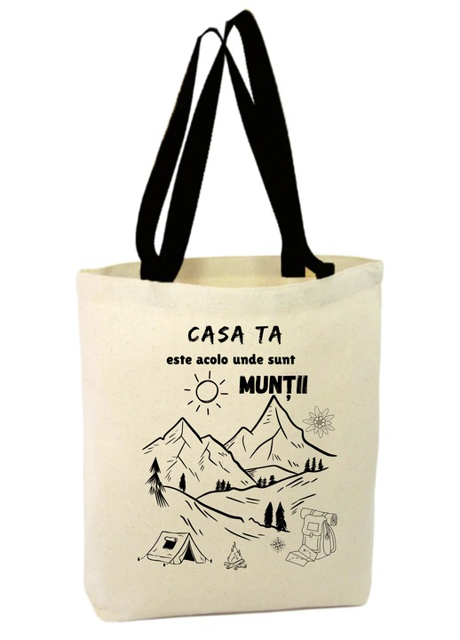 Vászon táska cipzárral, fekete fogantyúval, természetes designnal