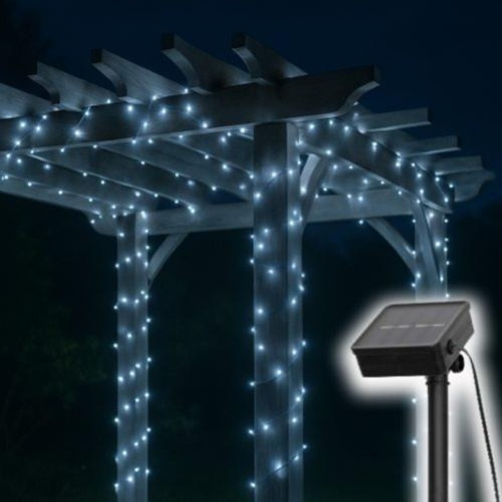 Home SLC100WH соларен гирлянд, 100 студен бял LED диода, 7м дължина, зелен кабел, външен дизайн