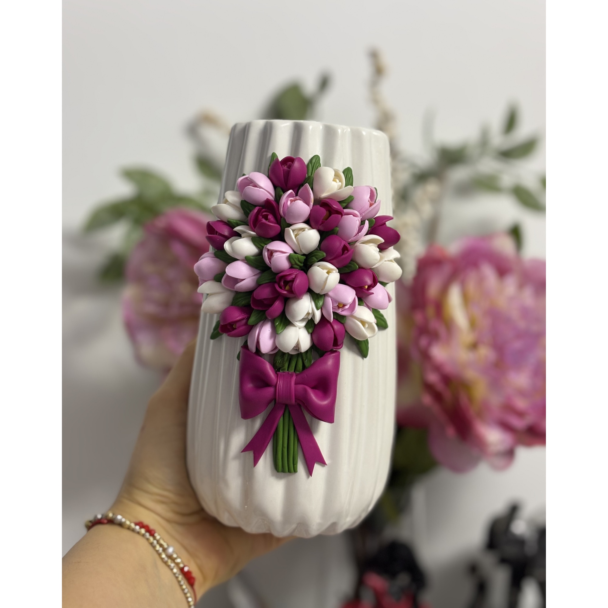 Vaza cu flori din lut polimeric - pastel – idee de cadou handmade