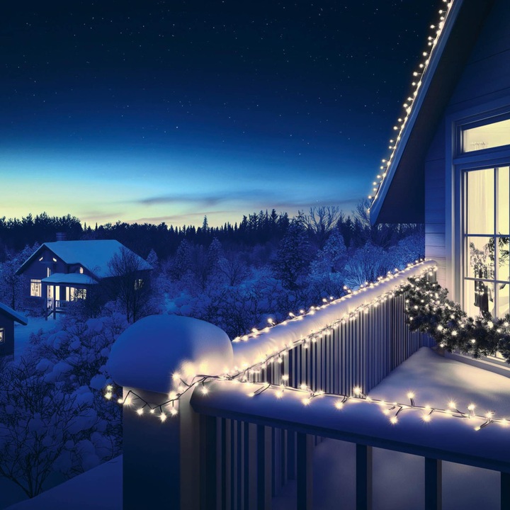 HOME KSIW200WH гирлянд с лампички, 20 метра, 200 броя студено бели светодиоди, бял проводник, за външна и вътрешна употреба