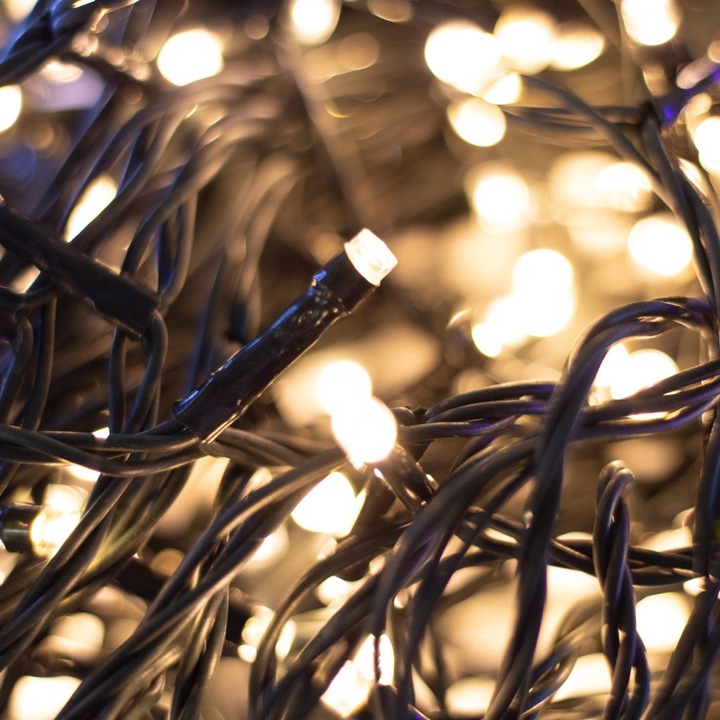 Ghirlandă luminoasă LED, Home LED248WW 240 LED-uri alb cald, lungime 23,9 m, 8 programe cu temporizator, cablu verde, alimentare cu adaptor, pentru exterior și interior