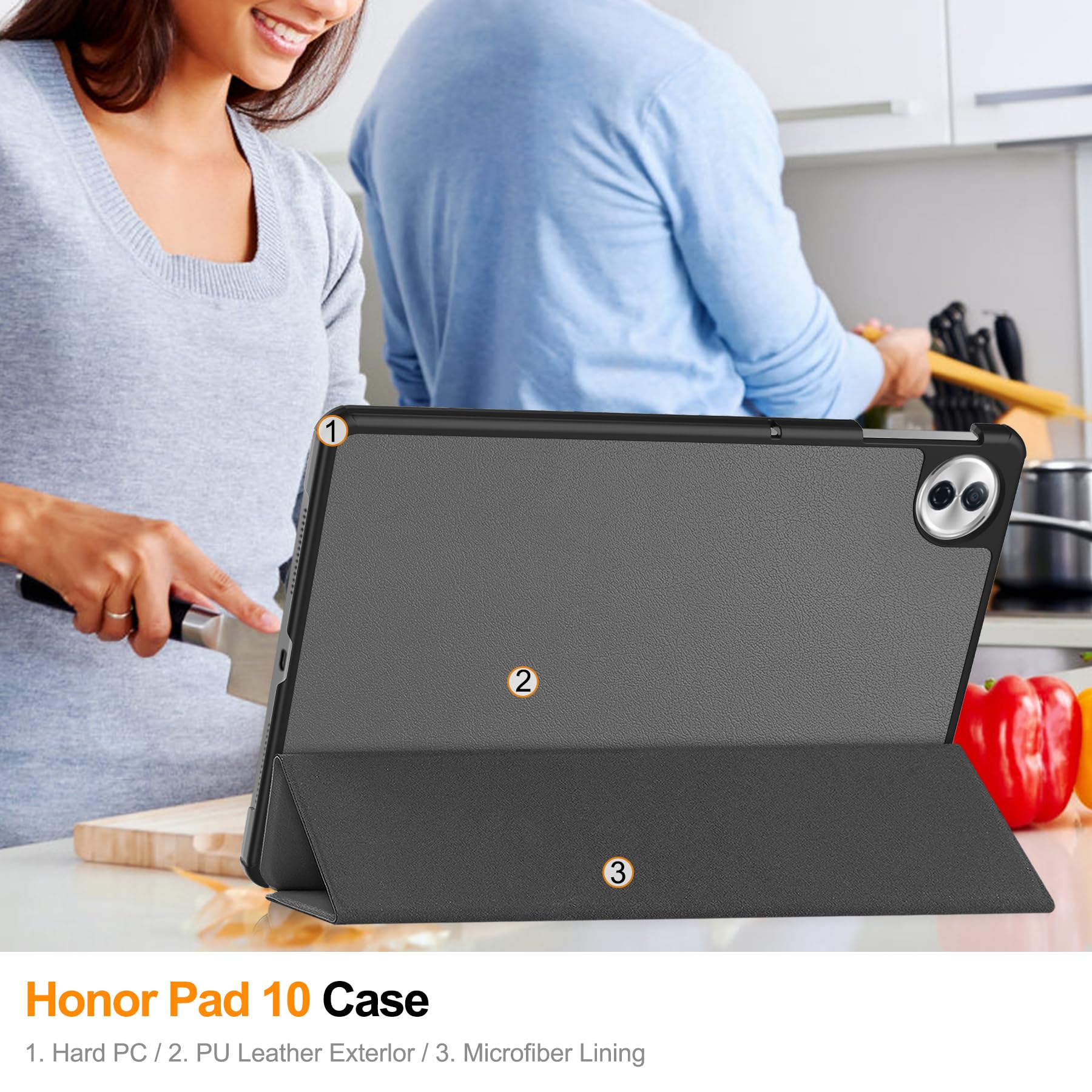 Husa tabletă Omelivon pentru Honor Pad10 12.1", auto sleep/wake, suport, gri