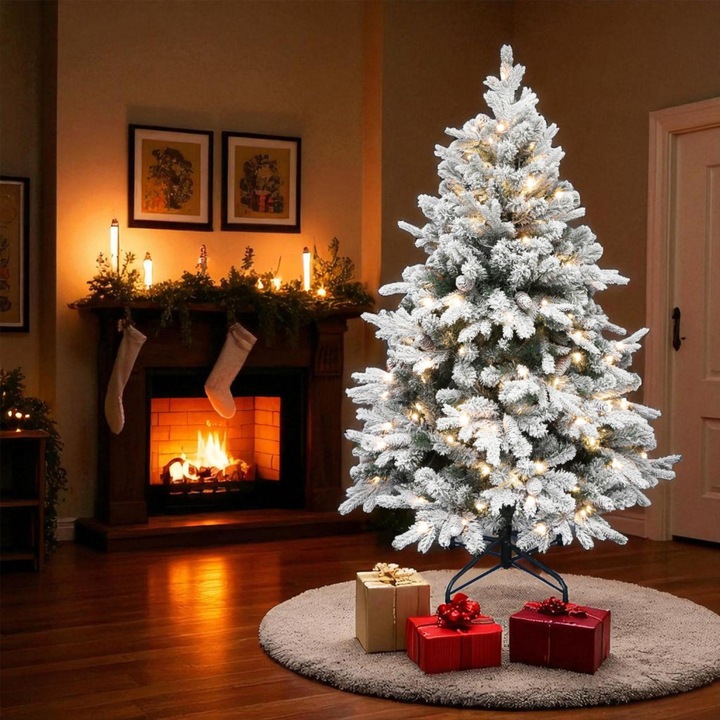 HOME KMF8LED180 havas műfenyő LED-ekkel, 250db melegfehér LED, 180cm magas, 116cm átmérő, 3D és 2D tűlevelek, hálózati tápellátás, beltéri kivitel