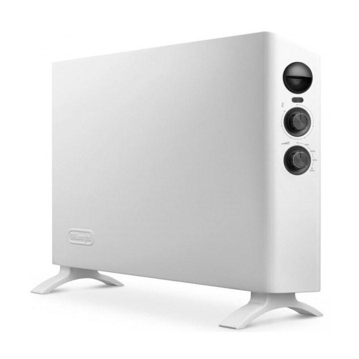 Convector electric DeLonghi HSX3320FS, Lumina laterala, Functie anti-inghet, Ultracompact, Termostat, 60 m², 2000 W, Alb