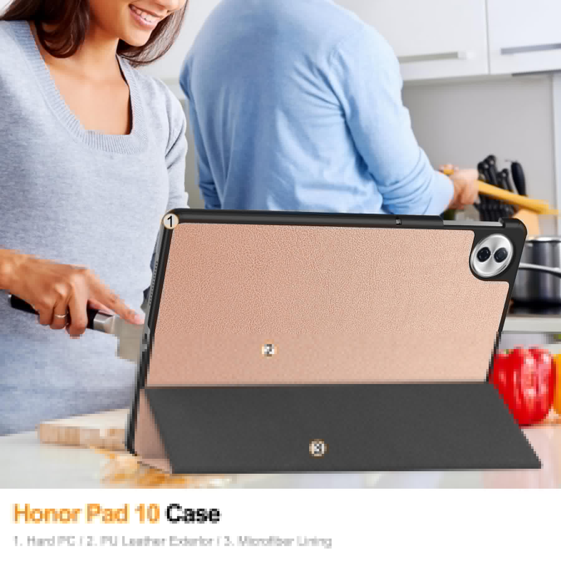Husa tableta pentru Honor Pad10 12.1"(2025), Auto functie sleep/wake tip stand, Auriu rose