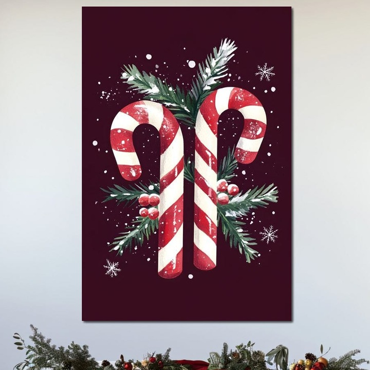 Tablou Canvas Premium, LuxCanva® D1086, Duo Festiv, 40 X 60 CM, Panza Bumbac 100% 400g/m2, Sasiu, Lemn, Dulce, Inima, Craciun, Rosu, Simboluri, Dulceata, Magie, Bastonase, Spirit, Bucurie, Cadouri, Daruri, Brad, Alb, Visiniu, Camera Copil, Living, Dormito