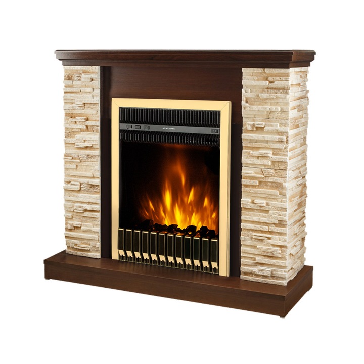 Elektromos kandalló Rock barna & Gala arany, Art Flame, 903x980x300 mm, 2000 W, Termosztát, 5 lángfényességi szint, Időzítő