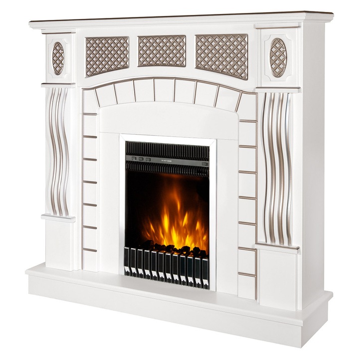 Elektromos kandalló Amsterdam & Gala ezüst, Art Flame, 1120x1150x300 mm, 2000 W, Termosztát, 5 lángfényességi szint, Időzítő