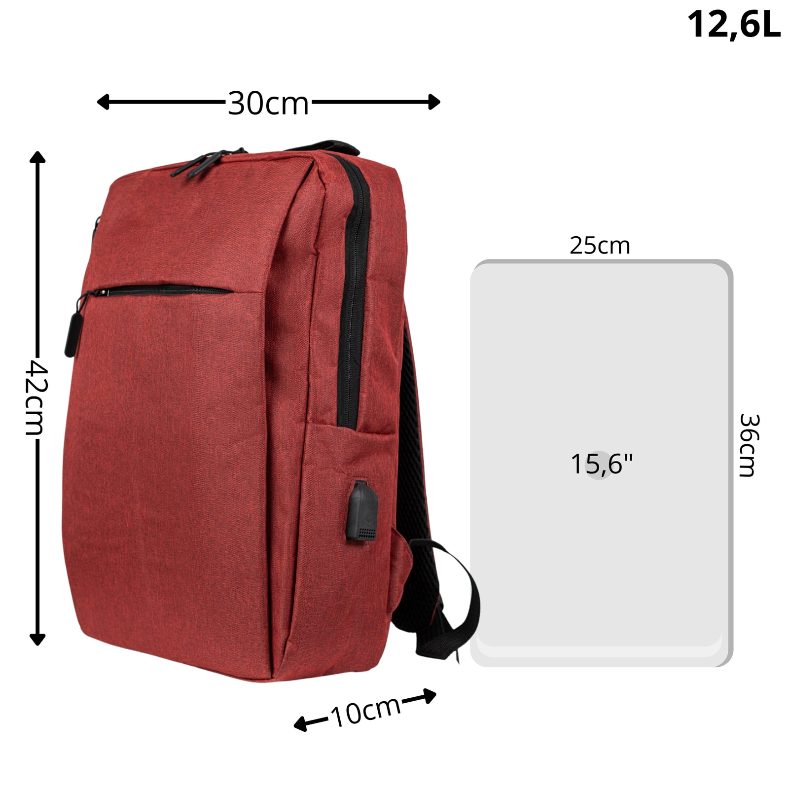 Rucsac scolar tineret VIO oxford rosu, 42x30x10 cm, 12.6L, pentru laptop 15.6”, femei, barbati, HN212701red