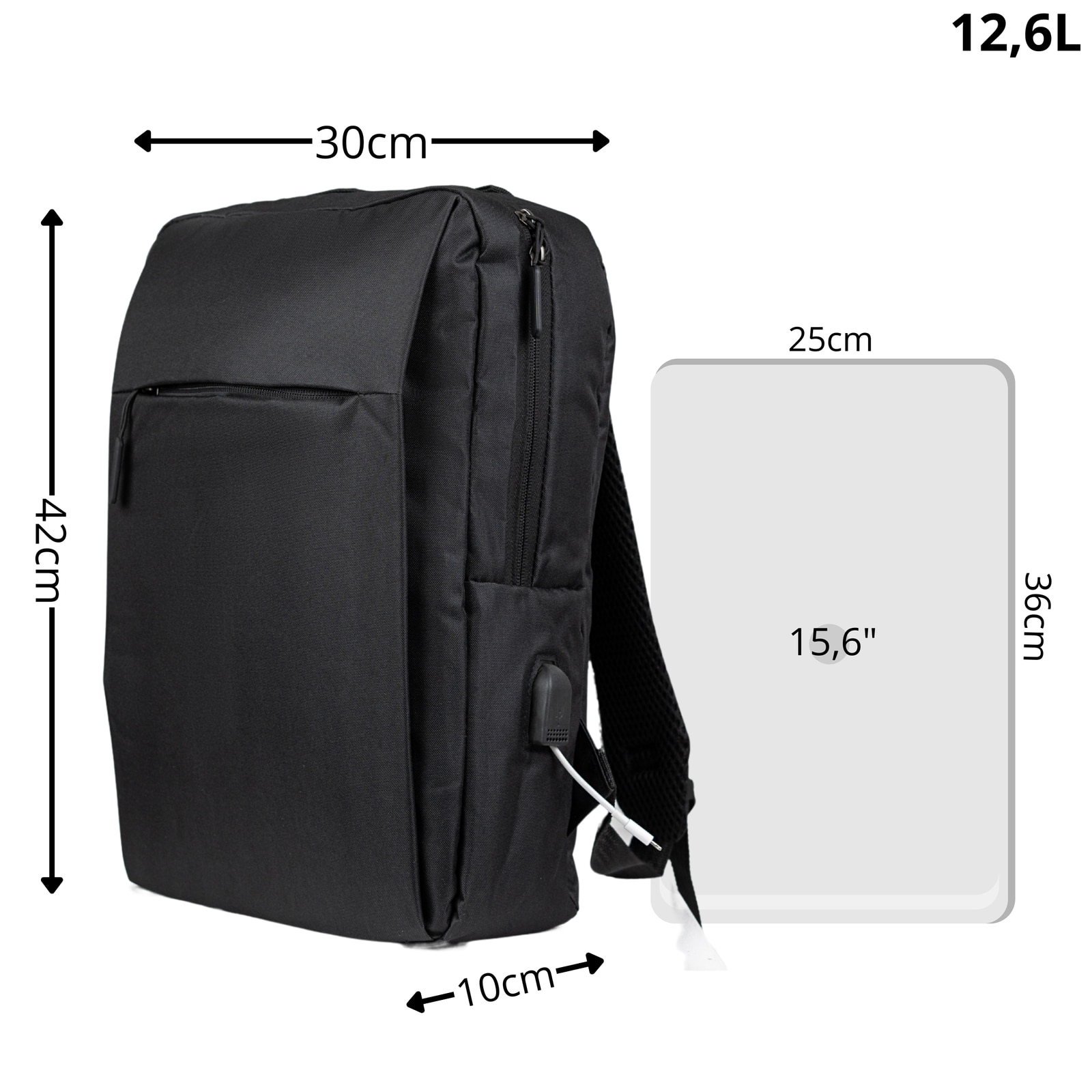 Rucsac scolar tineret VIO oxford negru, 42x30x10 cm, 12.6L, pentru laptop 15.6”, femei, barbati, HN212701black