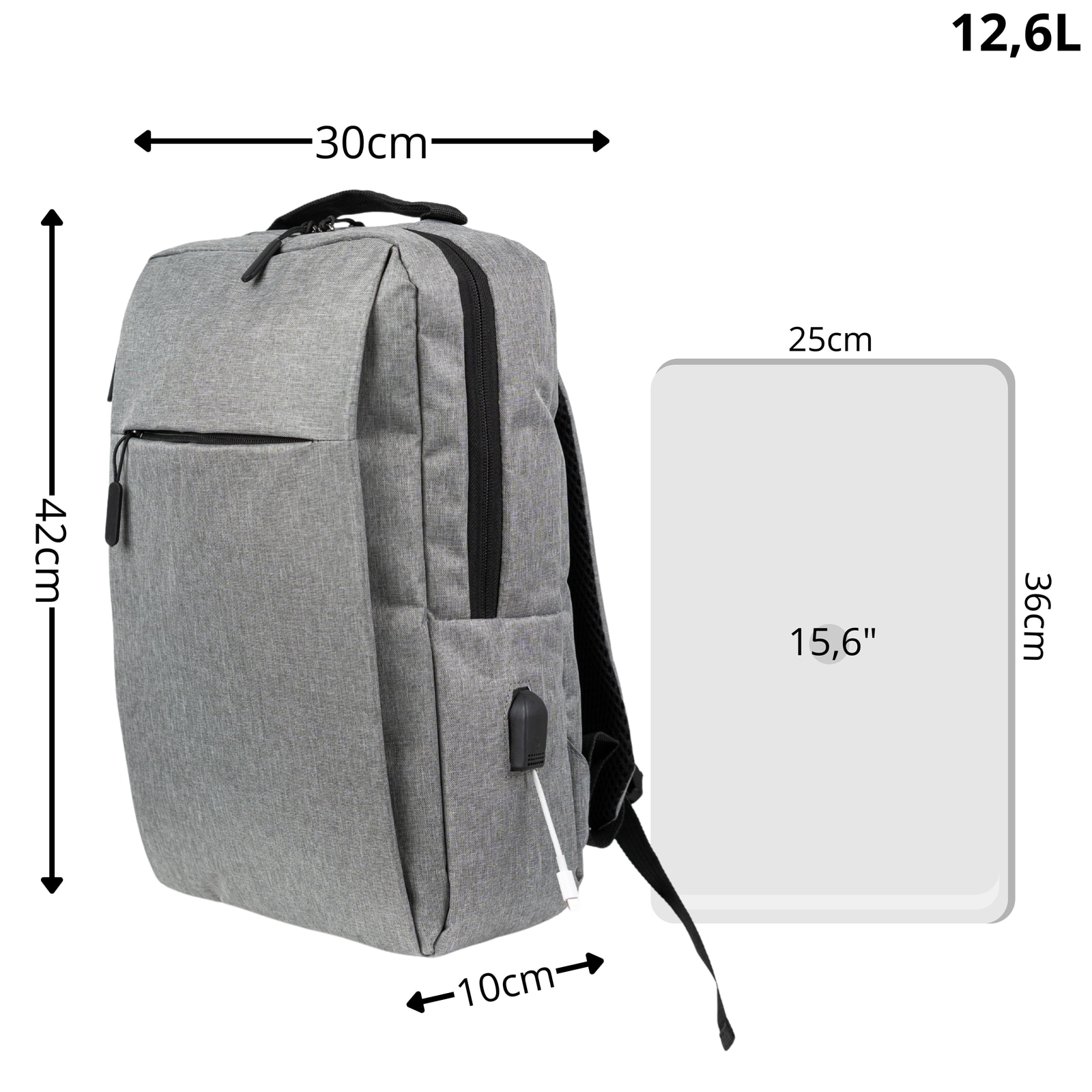 Rucsac VIO oxford 700D, 42x30x10 cm, 12.6L, pentru laptop 15.6”, HN212701grey