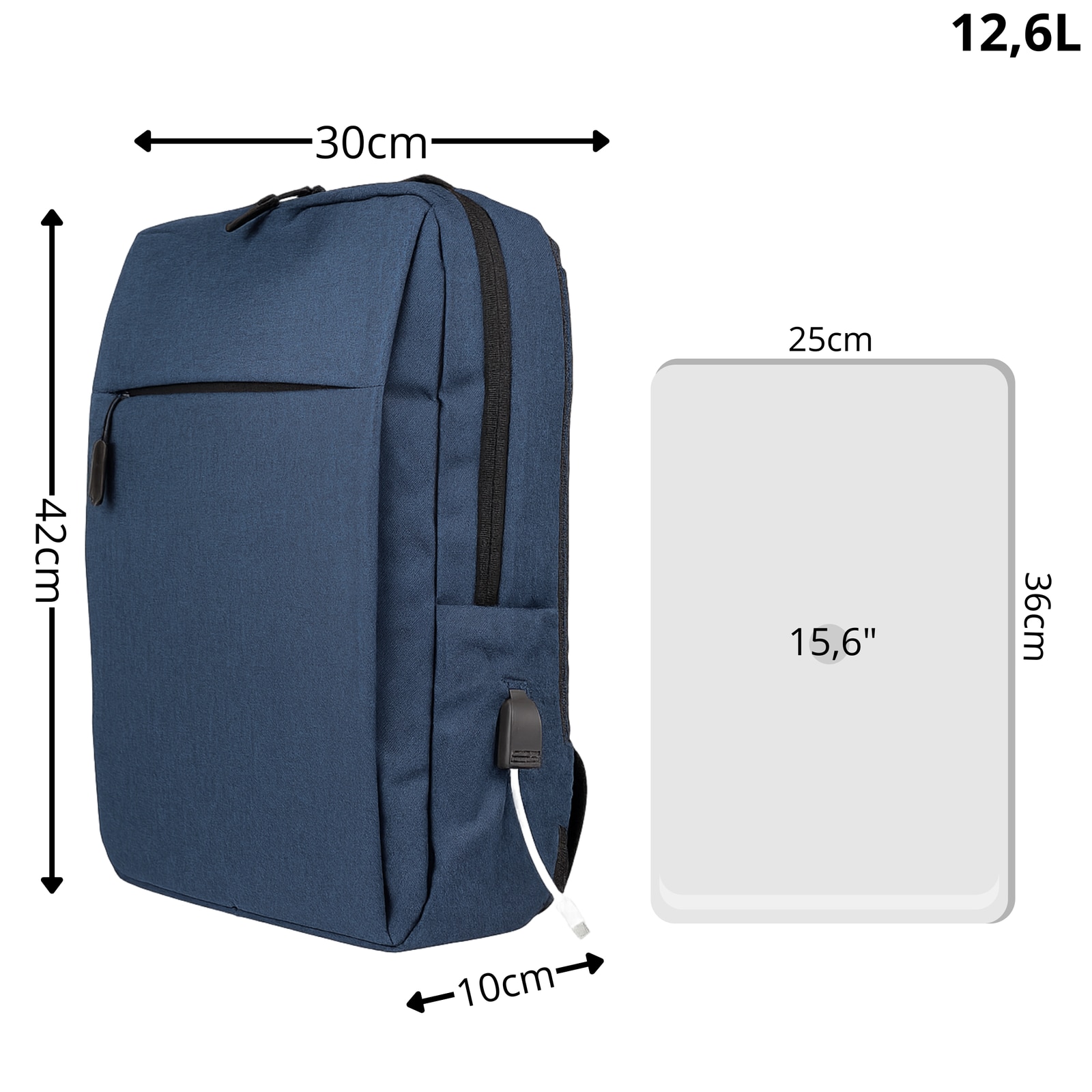 Rucsac scolar tineret VIO oxford albastru, 42x30x10 cm, 12.6L, pentru laptop 15.6”, femei, barbati, HN212701blue