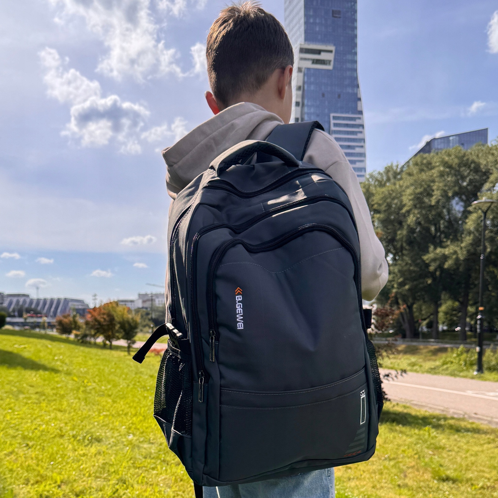 Rucsac scolar si de calatorie VIO oxford gri, 50x33x17 cm, 28 L, pentru laptop 15,6”, documente si accesorii, femei, barbati, BG82237grey