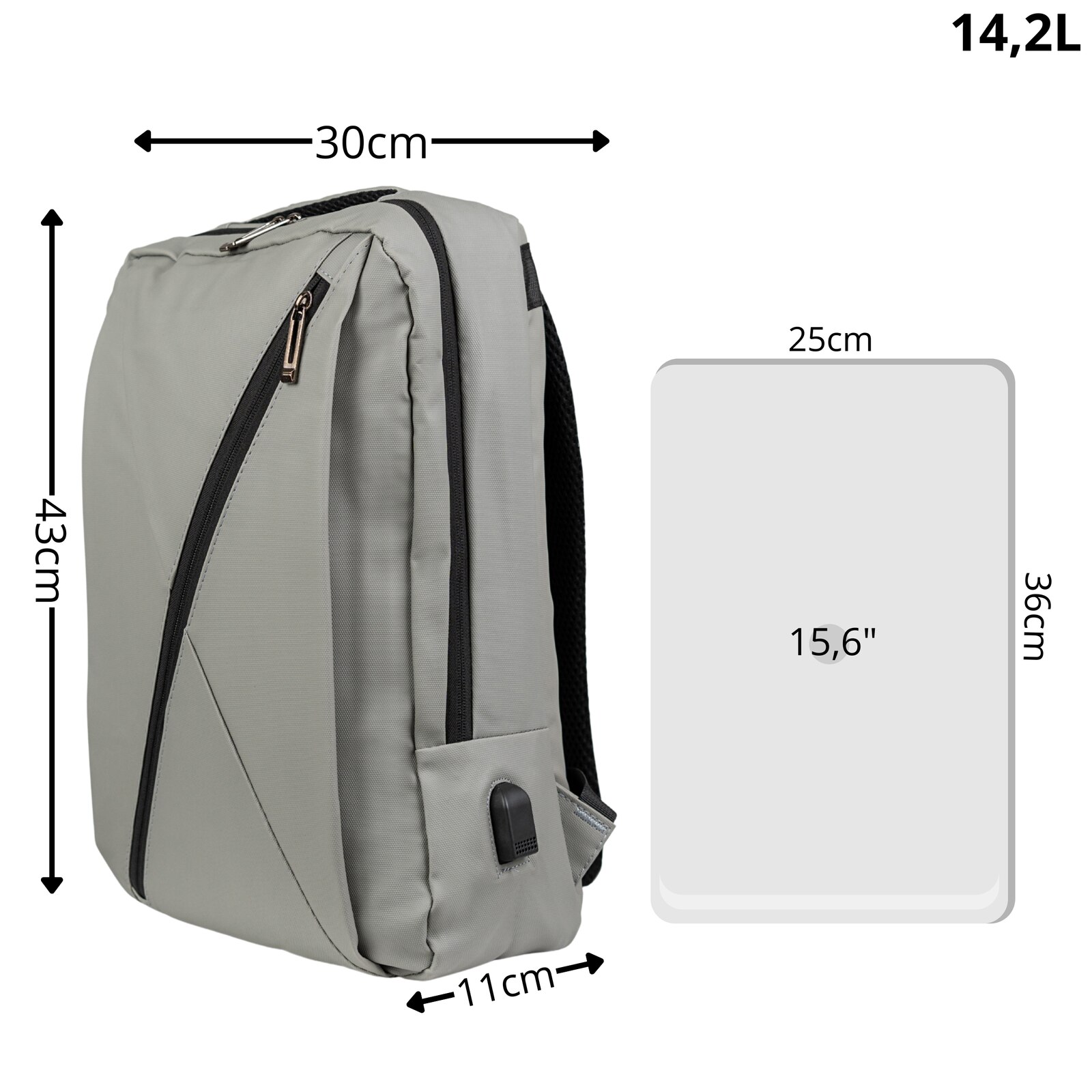 Rucsac scolar tineret VIO poliester gri, 43x30x11 cm, 14,2 L, pentru laptop 15,6”, femei/barbati, telefon si documente, curea pe valiza, BK91109grey
