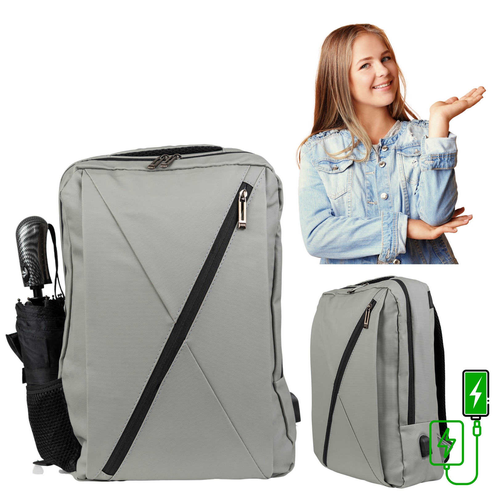 Rucsac scolar tineret VIO poliester gri, 43x30x11 cm, 14,2 L, pentru laptop 15,6”, femei/barbati, telefon si documente, curea pe valiza, BK91109grey