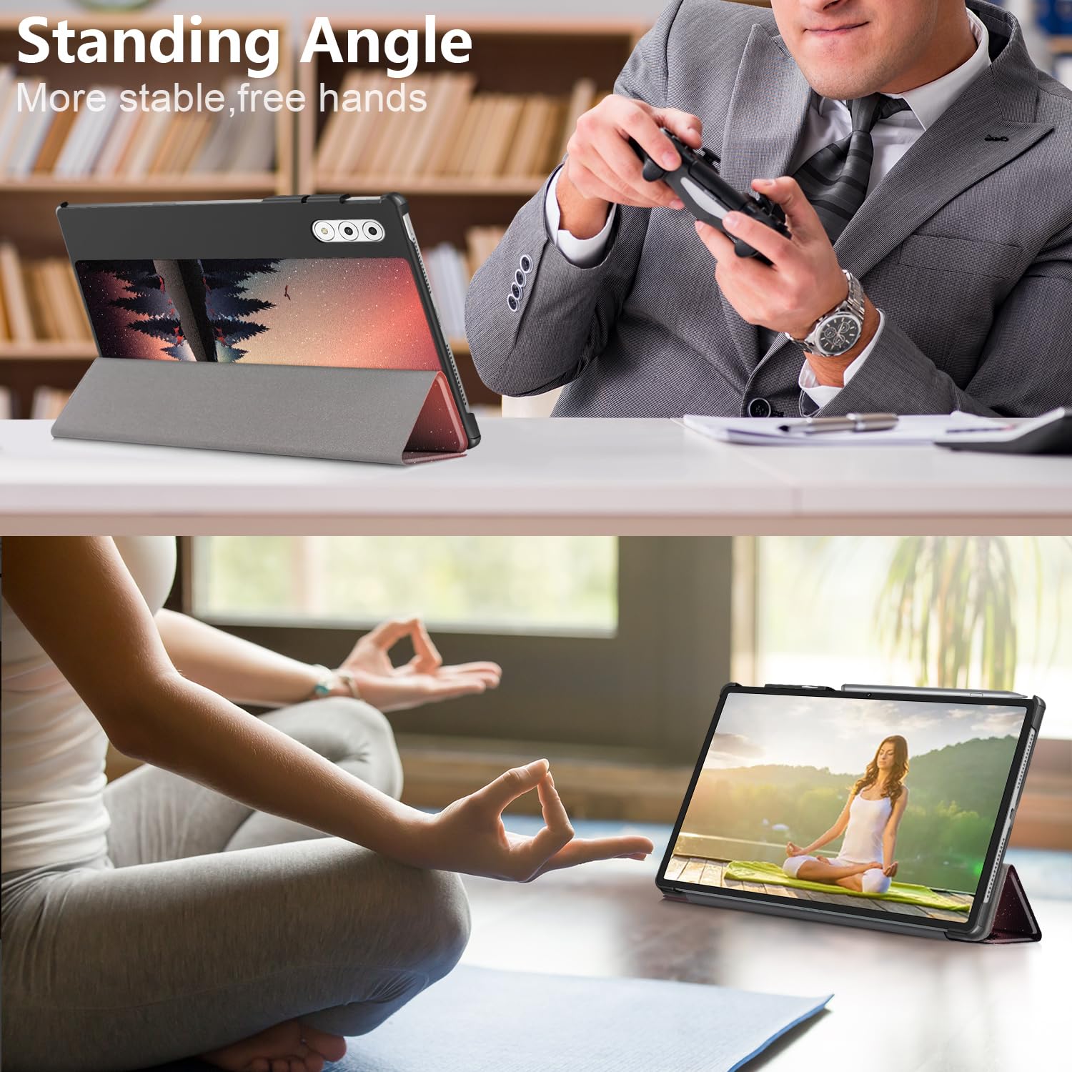 Husa tableta Omelivon pentru Lenovo Yoga Tab Plus 12.7", cu stand, functie auto sleep/wake, multicolor