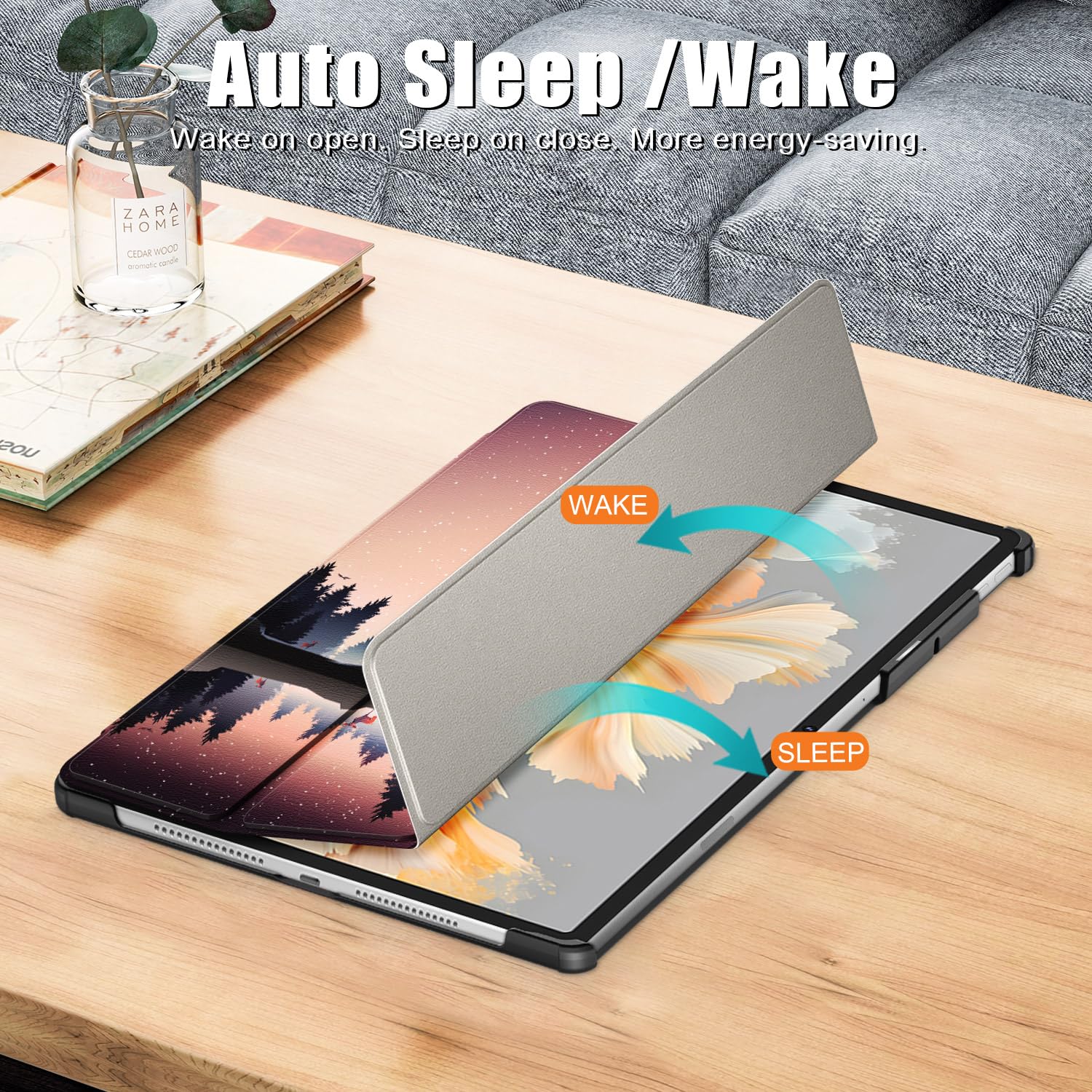 Husa tableta Omelivon pentru Lenovo Yoga Tab Plus 12.7", cu stand, functie auto sleep/wake, multicolor