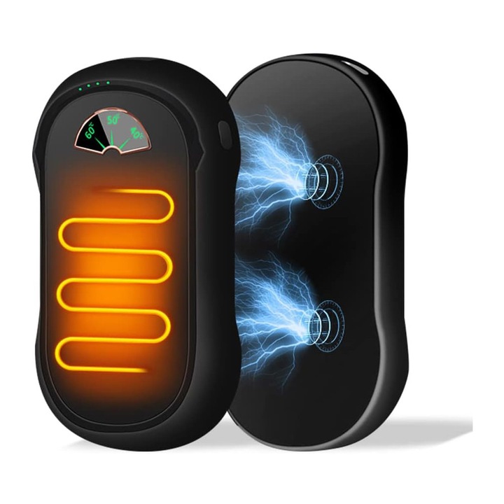 Incalzitor de maini reincarcabil, Bedee,2in1, incalzire rapida, design magnetic, 3 setari de temperatura, Portabile, pentru cadou pentru femei si barbati, 11.1x6.6x1.5cm, Negru