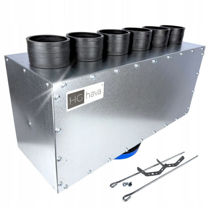 Sistem de ventilatie, HG Hava, rozdzielacz przelotowy 6xO75 mm, O160 mm, otel zincat, 560x250x200 mm