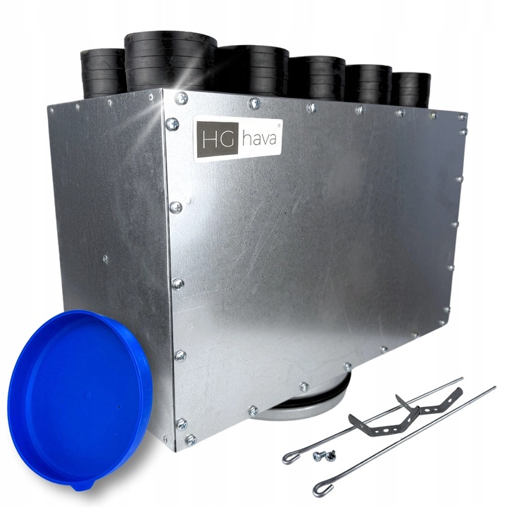 Distribuitor ventilatie, HG Hava, 10 racorduri O75 mm, diametru O200 mm, otel zincat, 470x300x241mm