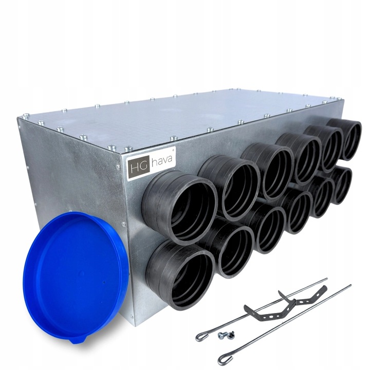 Cutie de distributie, distribuitor de tevi de ventilatie, fi 160, 12x75 mm E-KRT-12x75/160-OC