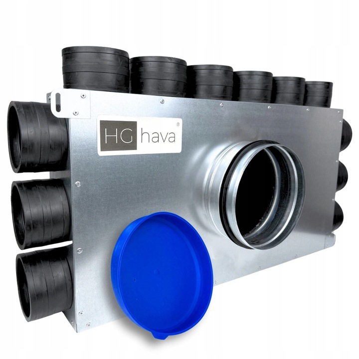 Distribuitor ventilatie HG Hava, 12 brate O75 mm, diametru O200 mm, otel zincat, 91x550x290 mm