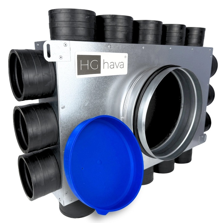 Distribuitor ventilatie HG Hava, 16 x O75 mm, O200 mm, otel zincat, 470x290x91 mm