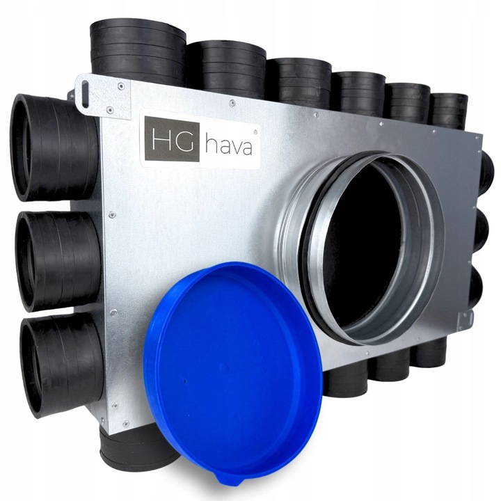 Distribuitor ventilatie HG Hava, 18 x O75 mm, O200 mm, otel zincat, 550x290x91 mm