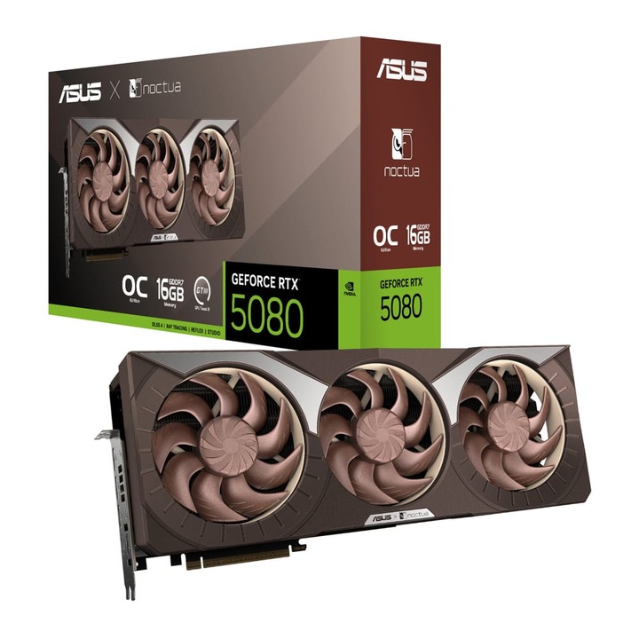 Видеокарта ASUS GeForce RTX 5080 Noctua OC Edition 16GB GDDR7, кафяв - RTX5080-O16G-NOCTUA