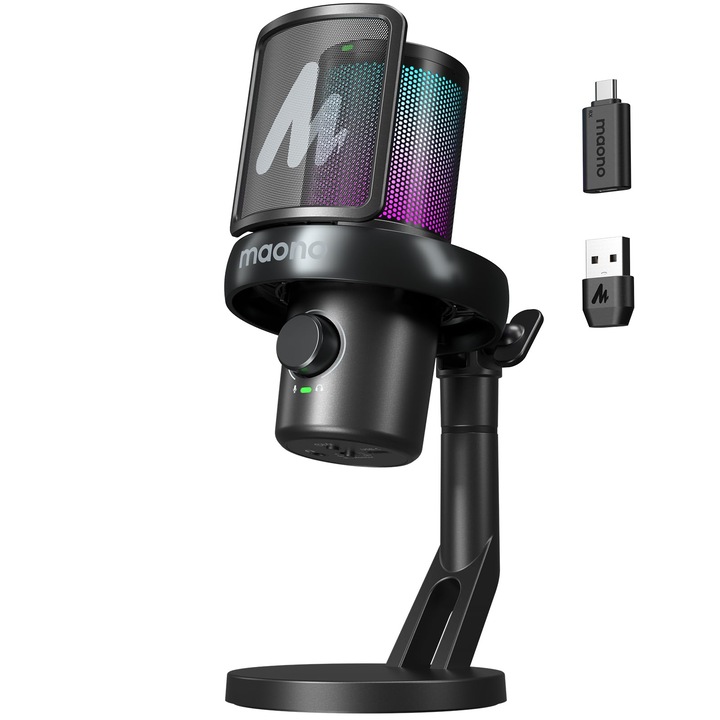 MAONO DM40 Pro vezeték nélküli mikrofon, fekete, zajszűrés, RGB fény, Bluetooth