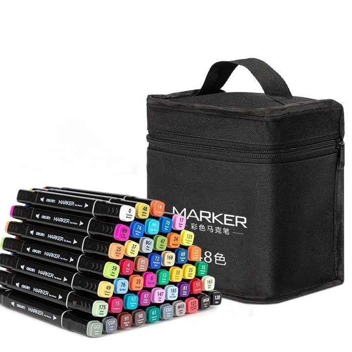 Set 40 Markere pe Baza de Ulei, Avaleea, Dublu Capat, 1mm si 6mm, Geanta Depozitare, Multicolor, 15cm